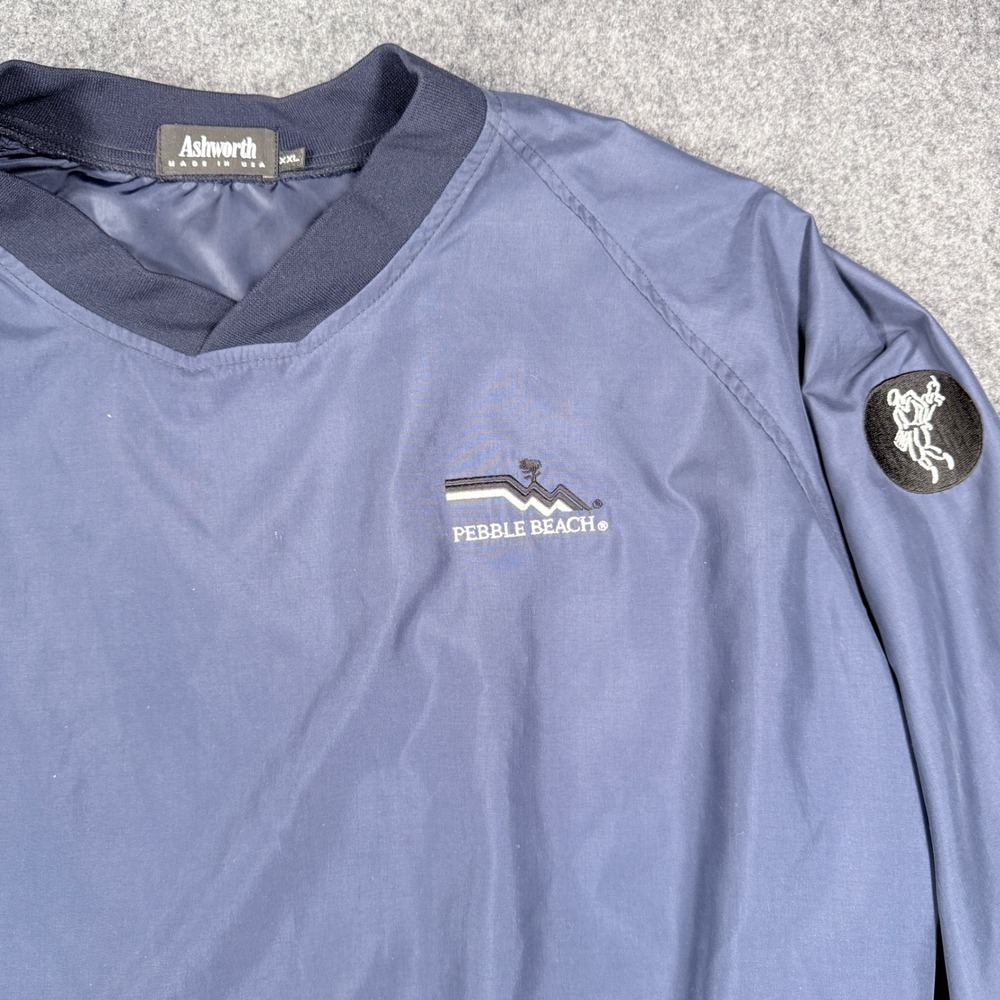 Ashworth Pebble Beach Windbreaker Pullover Mens XXL Navy Blue V-Neck Golf Shirt